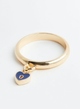 HM H&M专柜正品折扣金属爱心锁芯桃心蓝色INS几何简约戒指配饰品