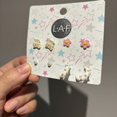 LAF欧美简约INS几何小熊粉嫩花朵半圈珍珠INS几何COS粉嫩软萌耳环