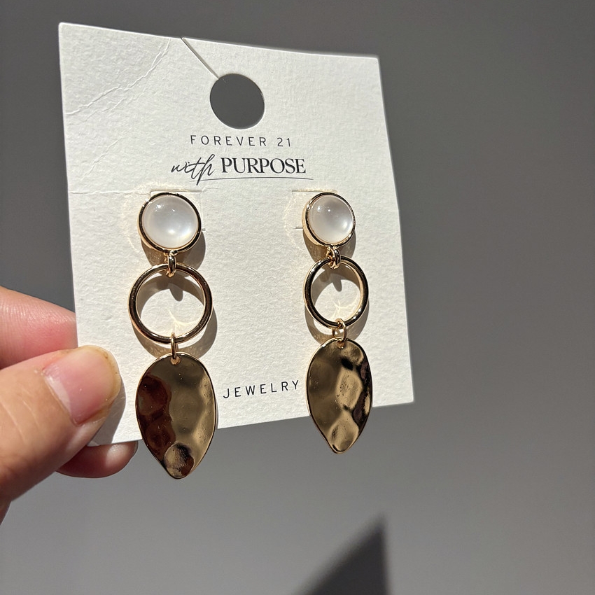 FOREVER21白石头金属树叶耳环