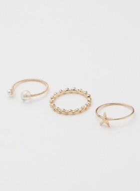 HM H&M专柜正品花朵透明球彩色糖果开口INS软妹海星金属戒指组