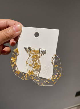 HM正品折扣清仓透明黄色叮咛INS欧美简约大牌COS几何街拍耳环耳钉