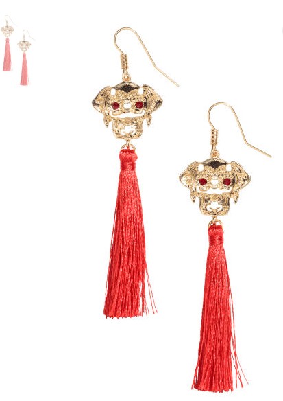 HM H&M H M专柜正品折扣新年狗年本命年红色流苏 狗头可爱个性