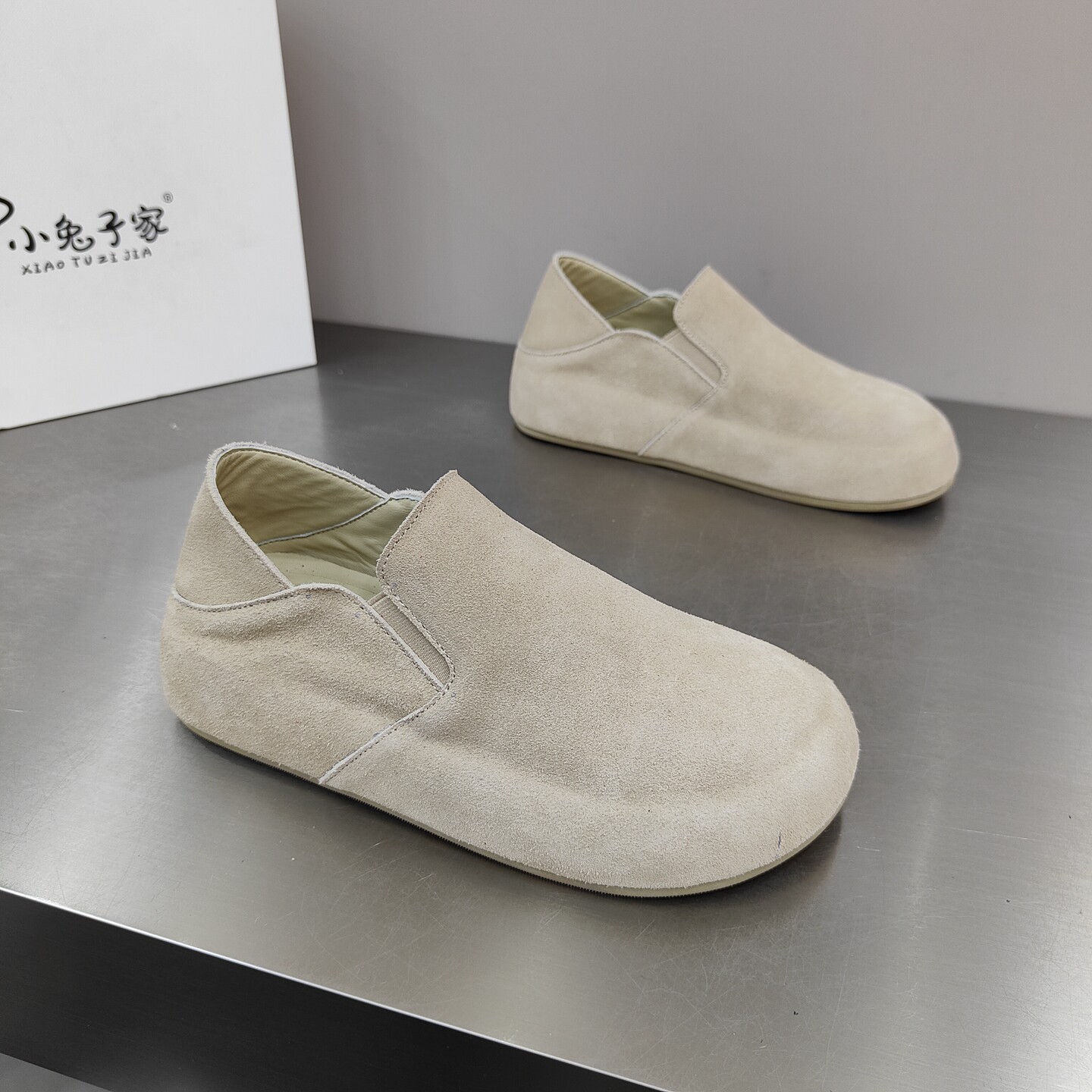 韩版磨砂牛皮乐福鞋女2026春新款圆头平底一脚蹬简约百搭博肯单鞋