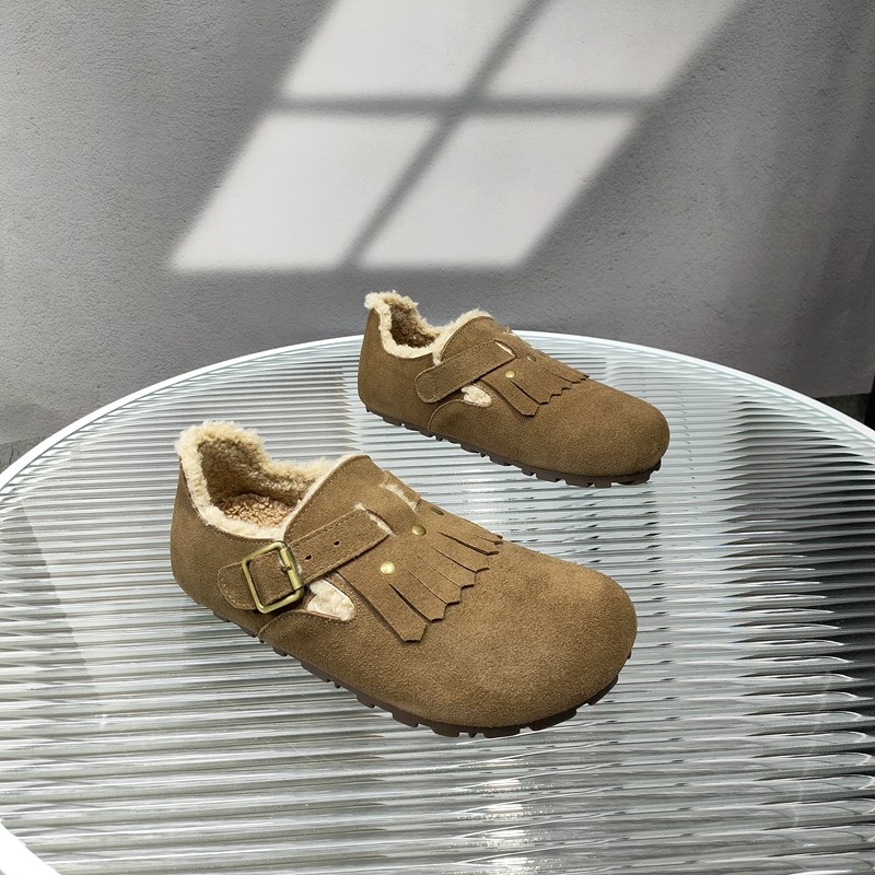 磨砂牛皮新款女鞋2025秋季圆头平底勃肯鞋加绒真皮舒适一脚蹬单鞋,女鞋,勃肯鞋/软木鞋,淘宝优惠券,粉丝福利购,淘宝优惠卷