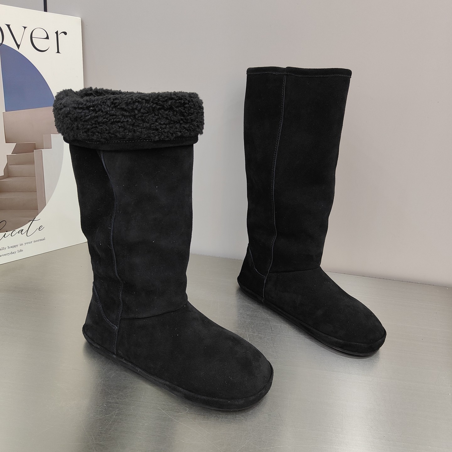 韩版真皮高筒靴女2025冬季新款磨砂皮平跟圆头简约百搭套筒骑士靴,女鞋,骑士靴,淘宝优惠券,粉丝福利购,淘宝优惠卷