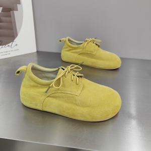 韩版真皮厚底系带乐福鞋女2026年新款圆头平底单鞋百搭休闲勃肯鞋