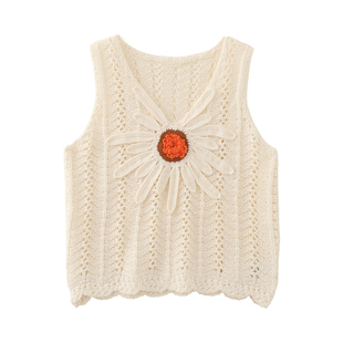 外套文艺百搭女 马甲薄款 MMC太阳花朵刺绣针织背心女夏季 镂空无袖