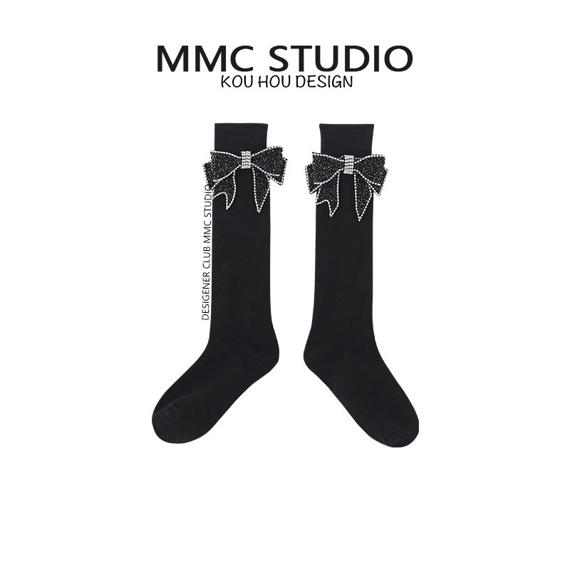 蔻后女棉钉钻蝴蝶结中筒袜
