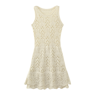 MMC时尚 镂空针织连衣裙少女心爆棚裙子小众女 气质减龄名媛风无袖