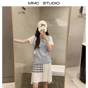 MMC TB学院风英伦风减龄四道杠圆领套头羊毛针织背心马甲上衣百搭