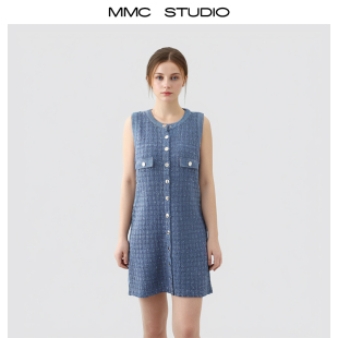 饰短款 MMC 蓝色亮片装 法式 针织连衣裙小众设计小个子 2025早春新款