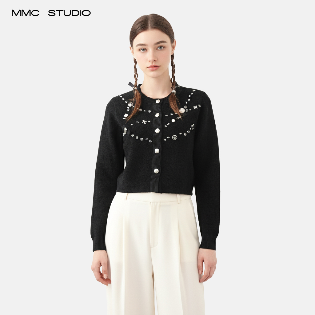 MMC高定款法式复古修身重工钉珠小香风针织开衫外套毛衣上衣小众