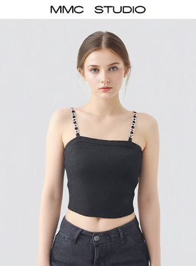 MMC M家2025春夏新款女装时尚黑色显瘦修身吊带针织上衣性感小众
