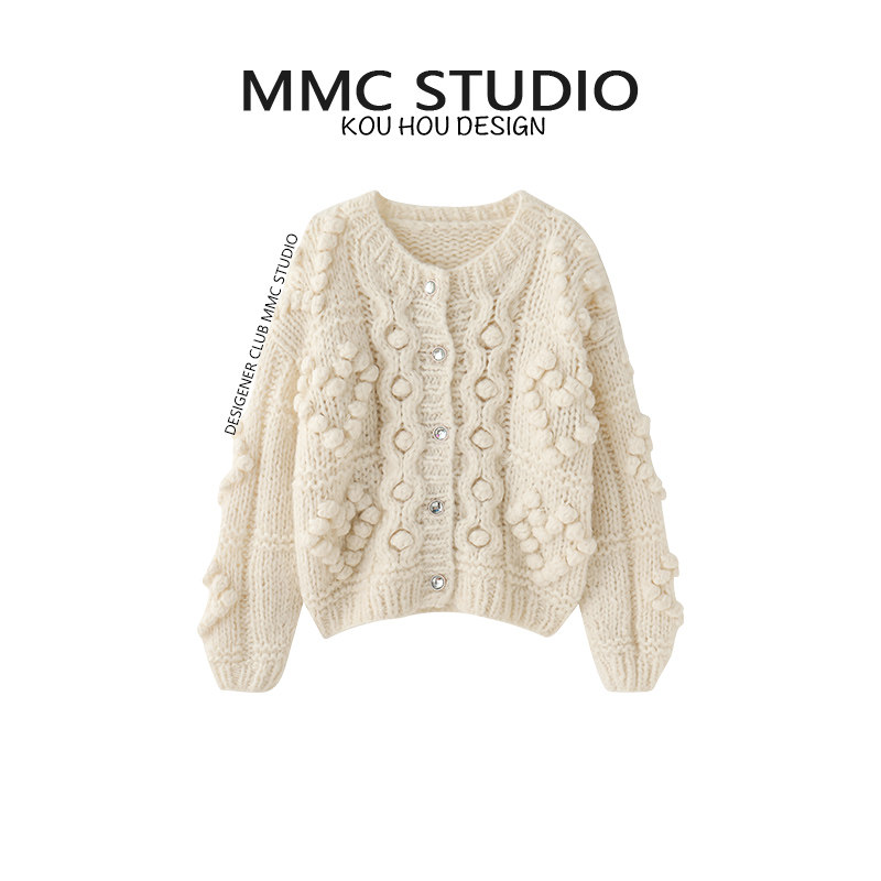 MMC 2025秋冬新款豆豆棒针加厚圆领开衫女慵懒风短款宽松毛衣外套,女装/女士精品,毛衣,淘宝优惠券,粉丝福利购,淘宝优惠卷