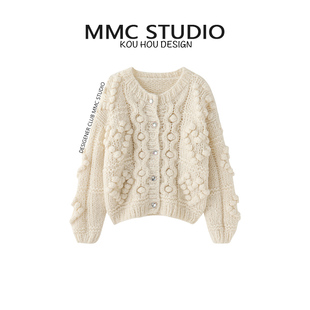 女慵懒风短款 豆豆棒针加厚圆领开衫 宽松毛衣外套 2025秋冬新款 MMC