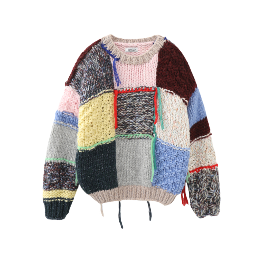 MMC重工手工粗棒针复古拼色毛衣文艺百搭宽松套头针织衫毛线衫厚