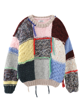 MMC重工手工粗棒针复古拼色毛衣文艺百搭宽松套头针织衫毛线衫厚