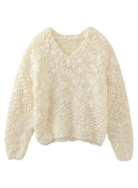 MMC重工全手工编织毛衣复古宽松V领针织衫慵懒风设计感上衣小众女