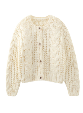 MMC欧货法式复古重工手工粗针加厚圆领麻花针织开衫外套毛衣上衣