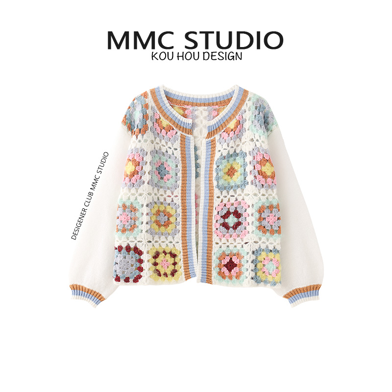 mmc 秋季长袖毛衣外套女复古镂空钩花宽松百搭上衣个性针织开衫