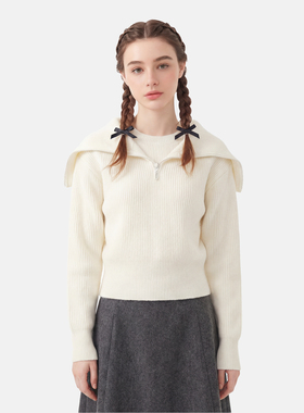 MMC简约气质拉链假两件大翻领针织衫毛衣外套上衣百搭温柔风小众