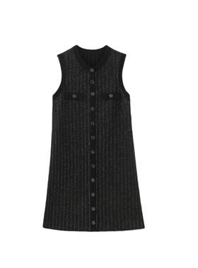 MMC 欧货重工法式复古高知风亮片气质无袖黑色针织连衣裙2025新款