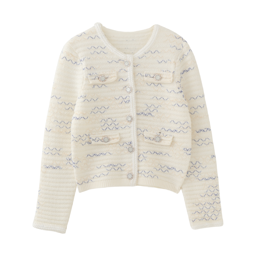 MMCM家欧货法式重工气质长袖针织开衫毛衣短款上衣条纹拼色小众女