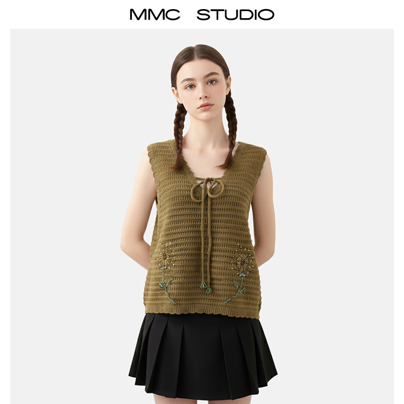 MMC法式复古波西米亚风刺绣薄公英无袖针织背心马甲上衣小众设计