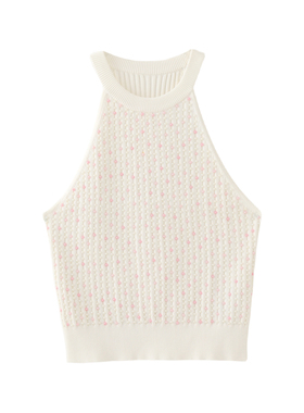 MMC 法式优雅气质名媛风温柔风白色珍珠钉钻针织吊带背心小众设计