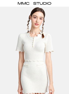 MMC法式气质轻奢风钩花针织短袖上衣半身裙两件套装小香风2025新