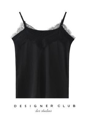 mmc 春夏吊带背心女2025新款蕾丝花边拼接黑色女士内衣性感打底