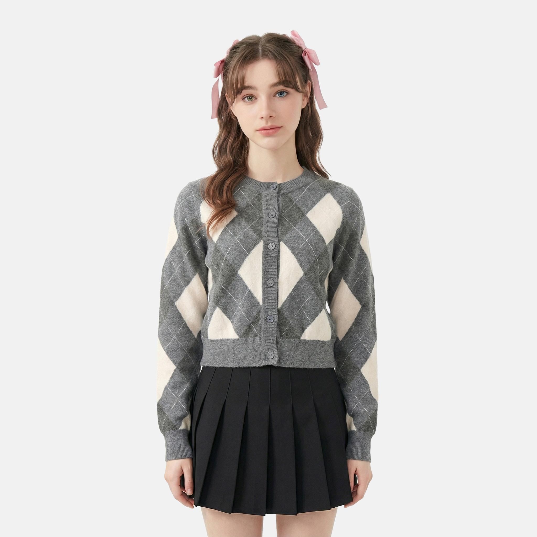 MMC法式复古学院风菱格针织开衫外套毛衣上衣高级感名媛小香风女