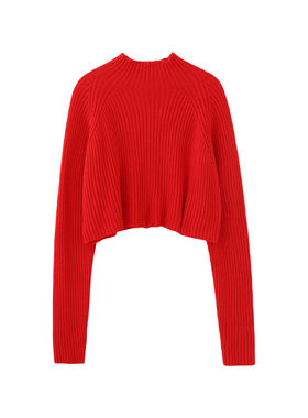 MMCM家欧货法式气质优雅红色半高领短款针织毛衣上衣小众设计2025