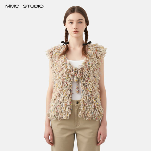 MMC2025秋冬新款重工手工编织针织马甲毛衣背心复古叠穿小众设计