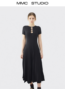 MMCM家2025早春新款女装法式收腰黑色修身针织连衣裙长裙性感气质