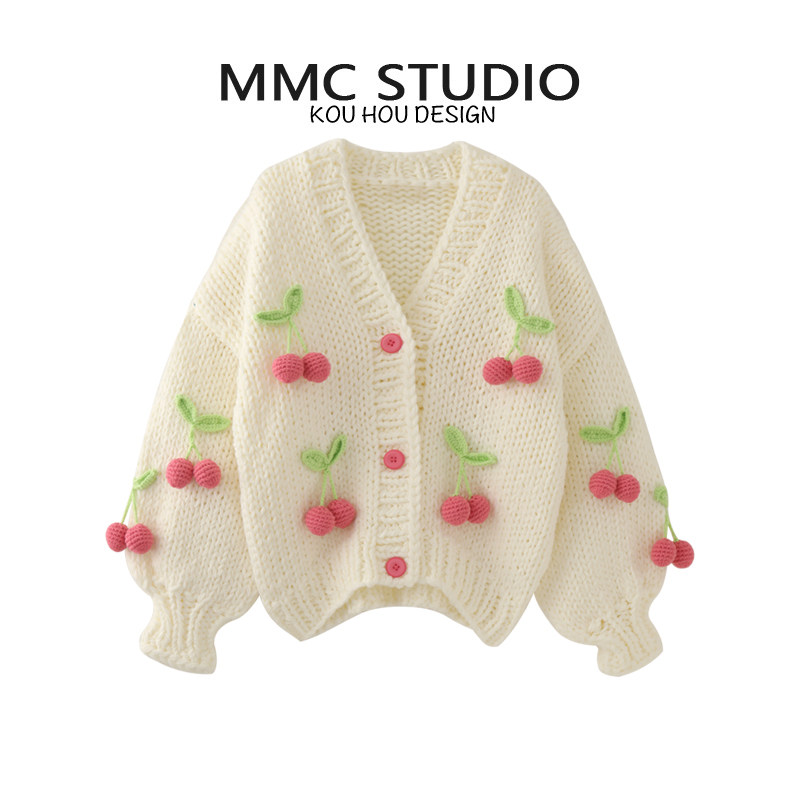 MMC 欧货重工宽松慵懒风粗针手工棒针加厚立体球球针织开衫毛衣女