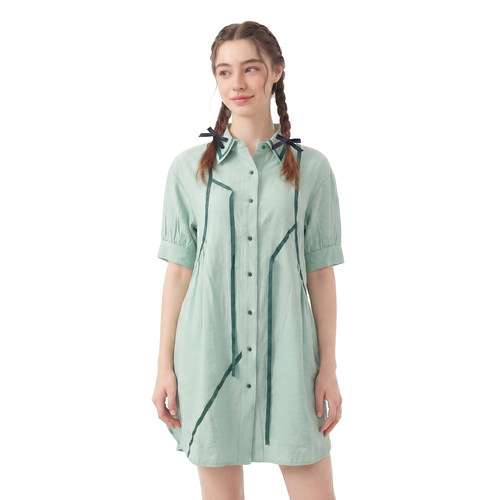 MMC法式复古高级感薄荷绿短袖衬衫女小众设计感中长款上衣气质裙