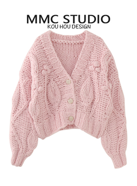 MMC 欧货法式重工棒针手工立体花朵小众个性宽松针织开衫外套上衣