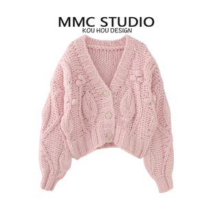 宽松针织开衫 重工棒针手工立体花朵小众个性 外套上衣 欧货法式 MMC