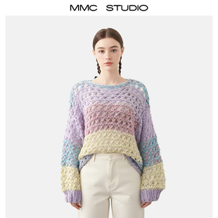 MMC甜美减龄重工手工编织镂空长袖 毛衣外磋上衣慵懒风 套头针织衫