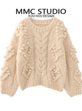MMC 欧货重工法式棒针像素爱心圆领加厚长袖针织衫毛衣外套上衣女