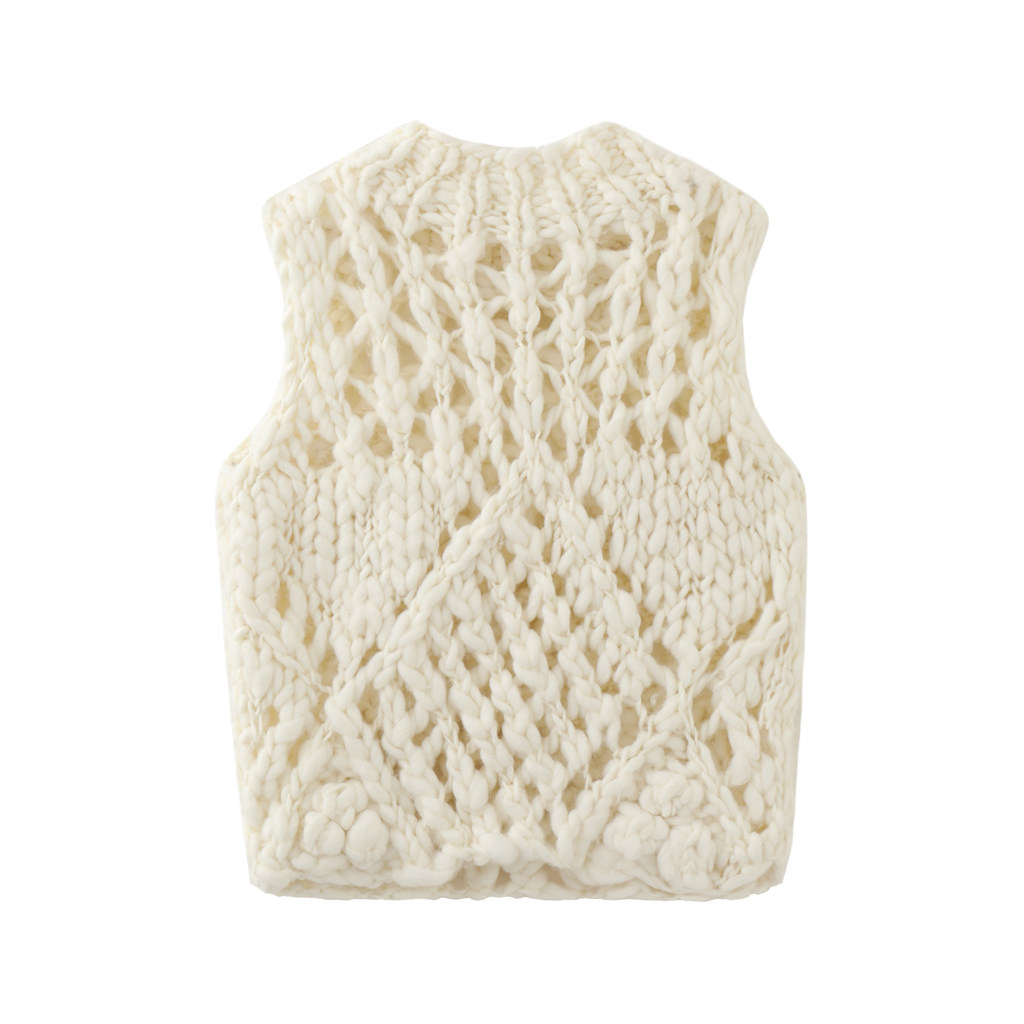 MMC欧货法式重工手工镂空针织马甲背心粗棒针加厚毛衣上衣2025春