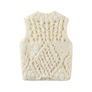 MMC欧货法式重工手工镂空针织马甲背心粗棒针加厚毛衣上衣2025春
