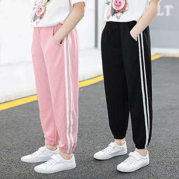 中大儿童春夏裤子女大童春季裤外穿休闲裤学生运动裤男童薄款黑色