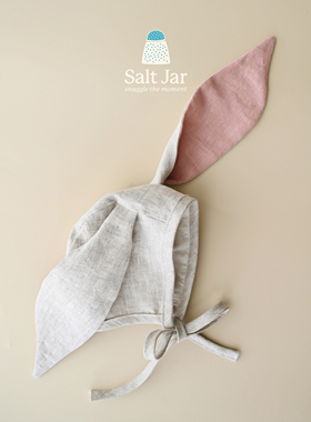 盐巴手作 2024春夏婴儿长兔耳朵帽bonnet 0-3岁新生宝宝动物帽子