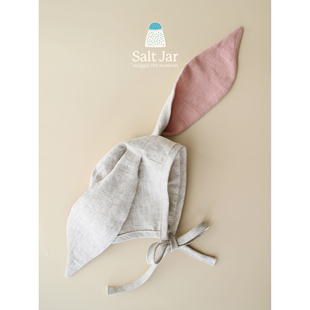 盐巴手作 2024春夏婴儿长兔耳朵帽bonnet 0-3岁新生宝宝动物帽子