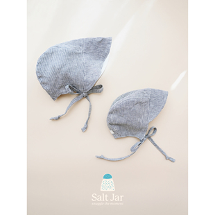 盐巴手作 3岁婴幼儿宝宝纯棉条纹遮阳帽 夏季 遮阳中长帽檐防晒