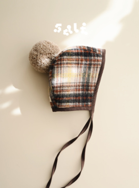 盐巴手作 2023秋冬羊毛毛球bonnet婴儿帽 0-3岁防风保暖宝宝帽