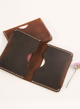李桂兰堂 手工皮具头层牛皮钱包卡包 原创 短款休闲礼物三卡位