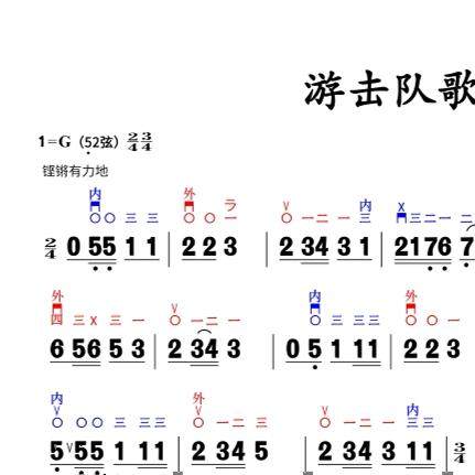 游击队歌二胡指法高清简谱
